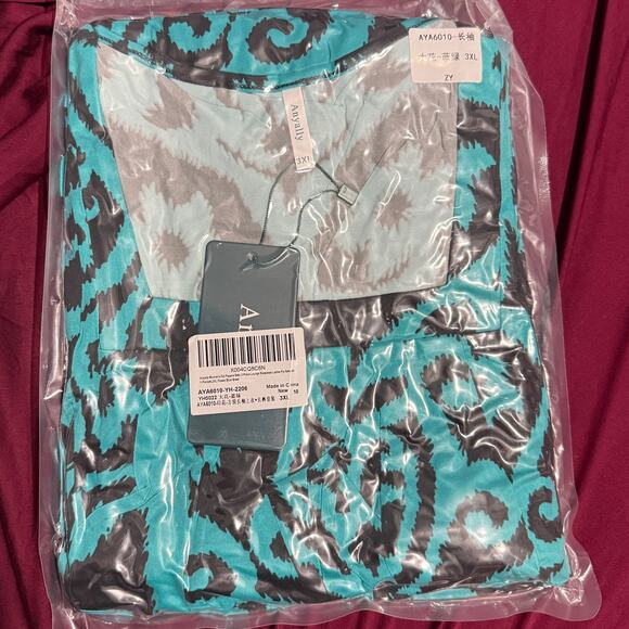 Anyally 2 piece pajama set 3XL blue green floral print NWT - Picture 3 of 3
